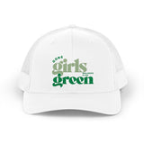 Gone Girls Green trucker hat | retro script wellness club design